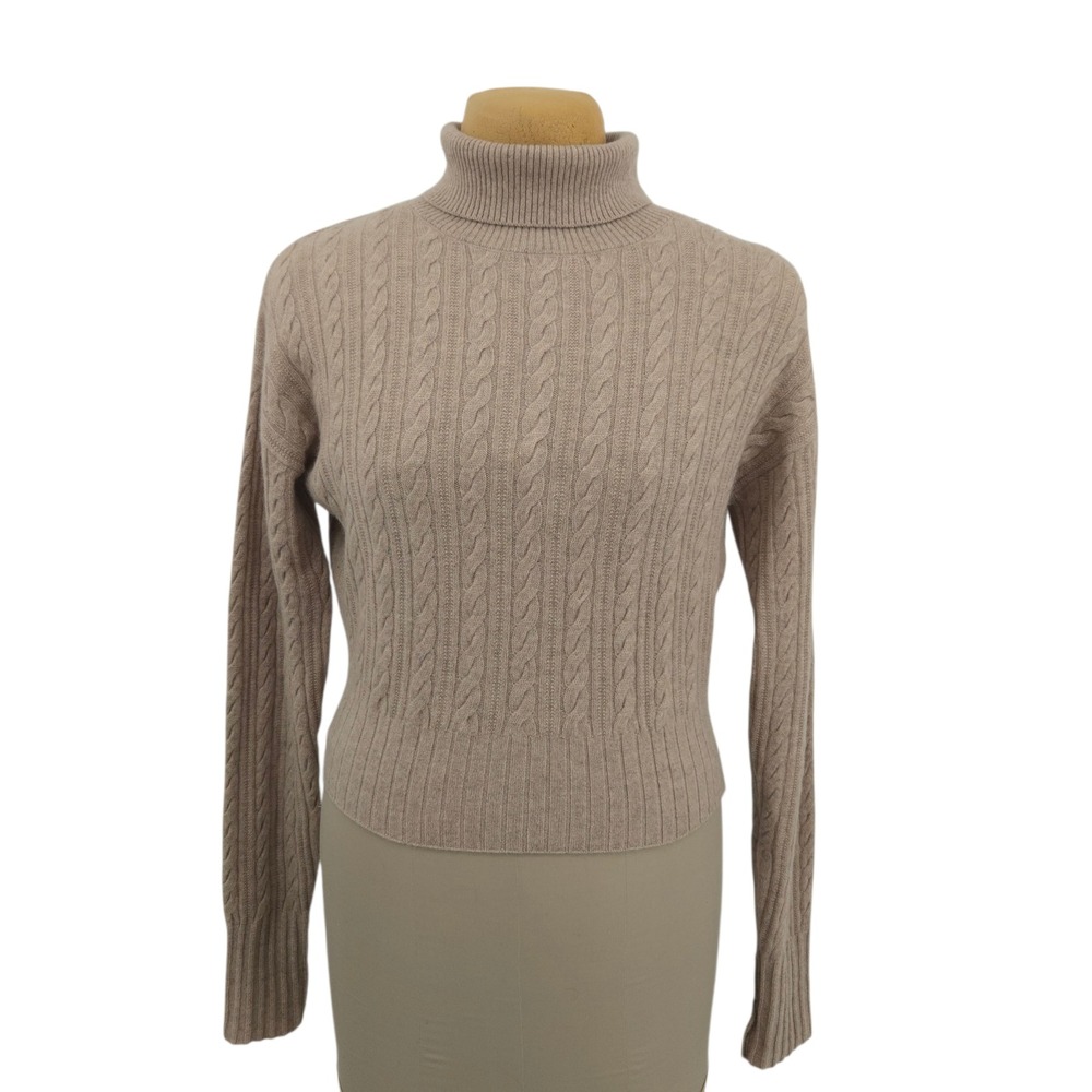 LILYSILK Turtleneck Sweater Women S Cashmere Cable Knit Beige Neutral Pullover